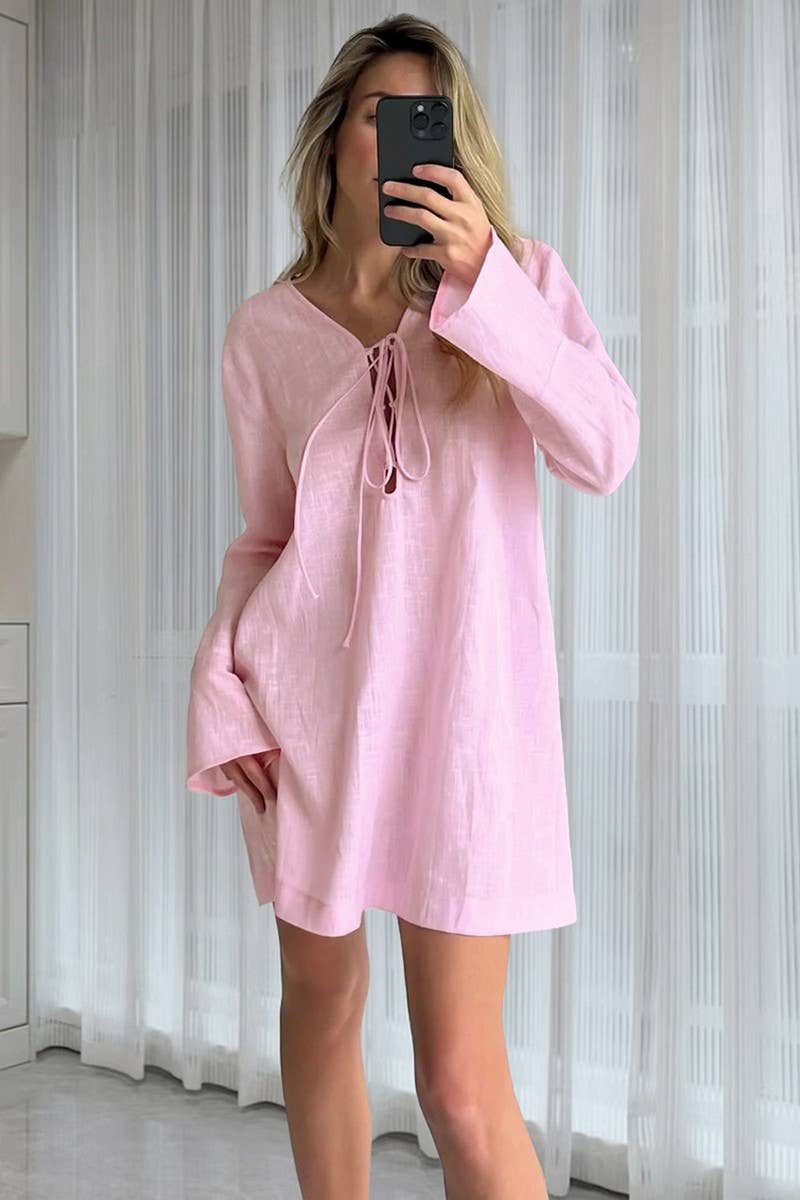 CWSPJ0328_LOOSE COTTON BREATHABLE LONG-SLEEVED NIGHTDRESS