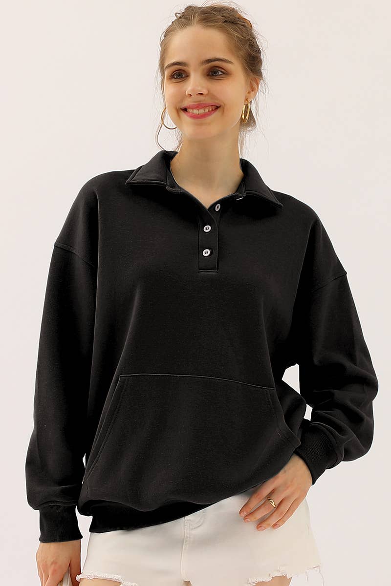 CWTTL1426_Collared Neck Casual Long Sleeve Top