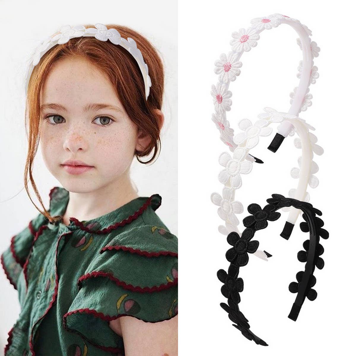 CHILDREN'S VINTAGE DAISY EMBROIDERED HEADBAND