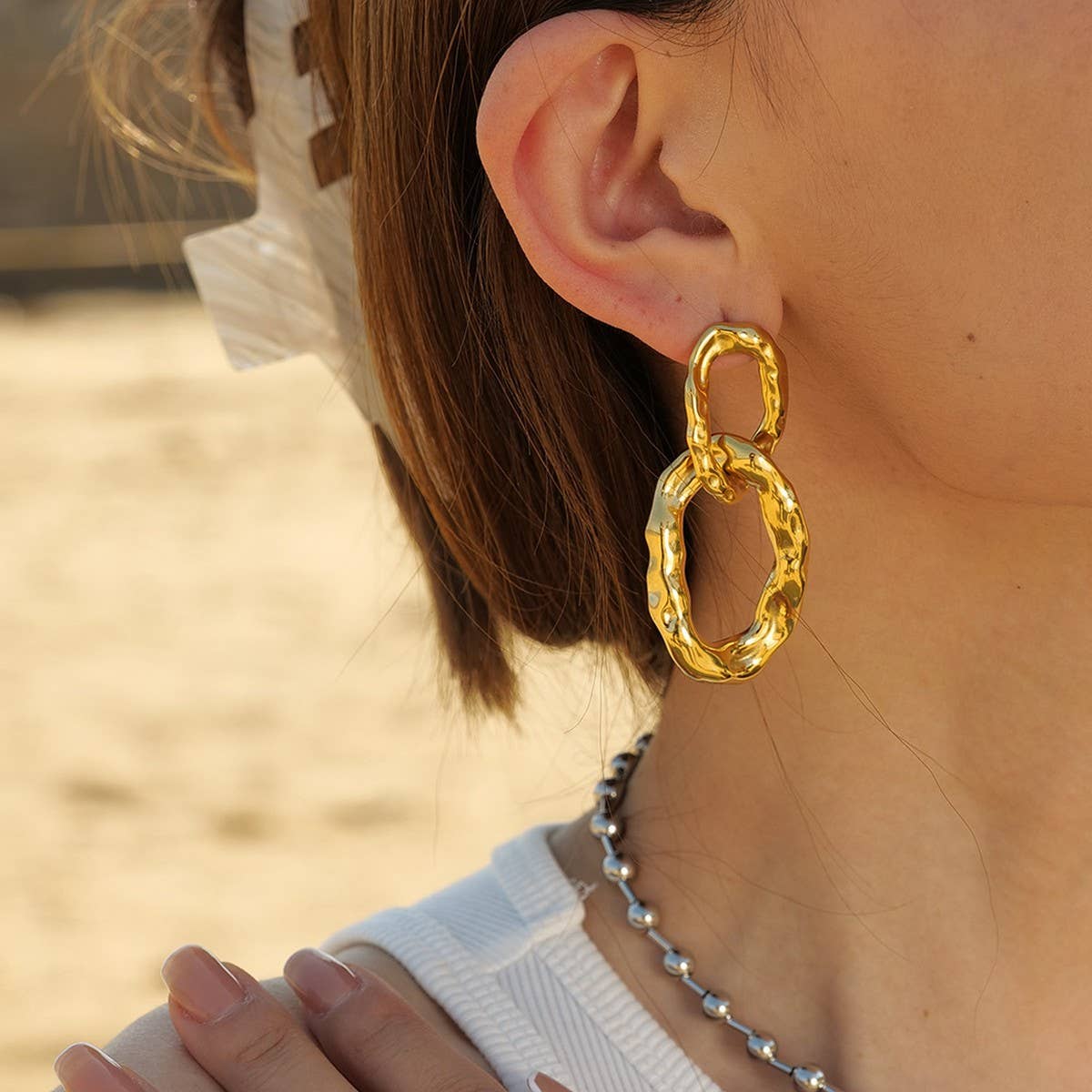 PERSONALITY DOUBLE RING INTERLOCKING EARRINGS_CWASC1641