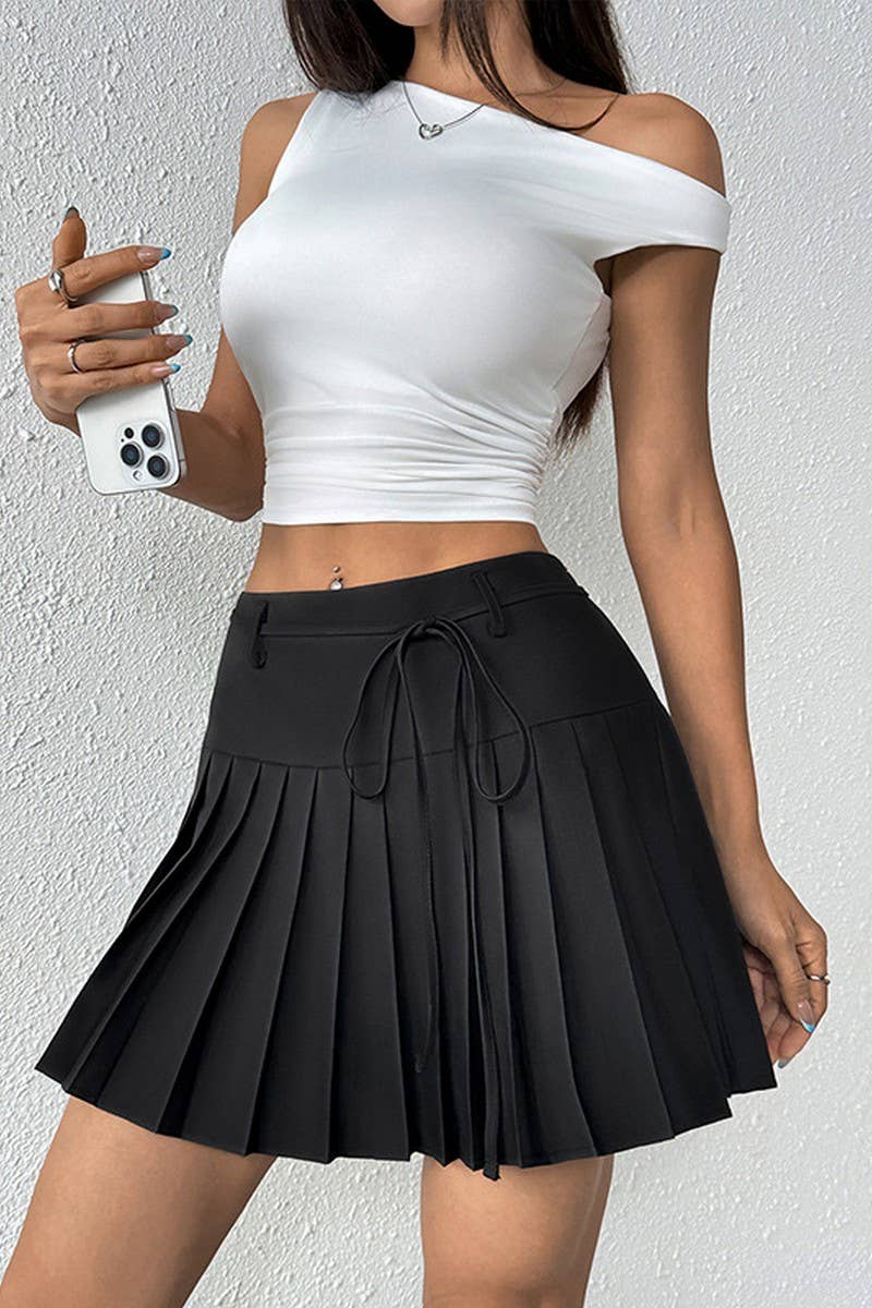 CWBSS0446_SOLID COLOR PLEATED MINI SKIRT