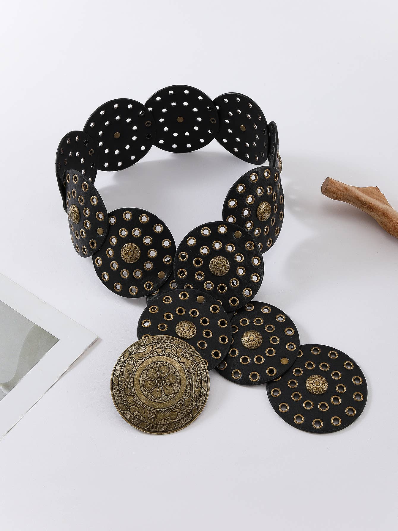 Exaggerated decorative circular metal wide belt