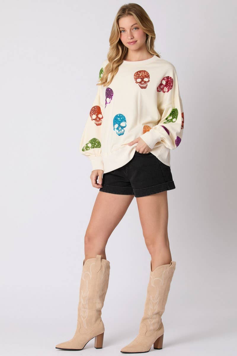 CWTBLL01228_HALLOWEEN SKULL SEQUINED SWEATSHIRT