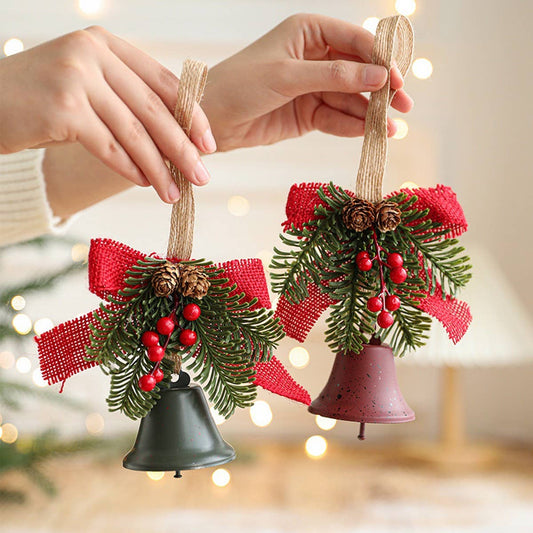 CWMM10370_CHRISTMAS METAL BELL BOW PINECONE DOOR ORNAMENT