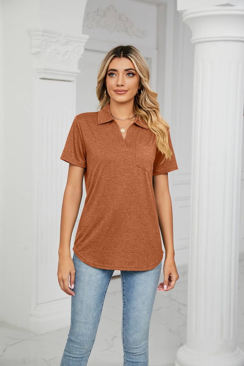 CWTTS0864_V-Neck Short Sleeve Blouse