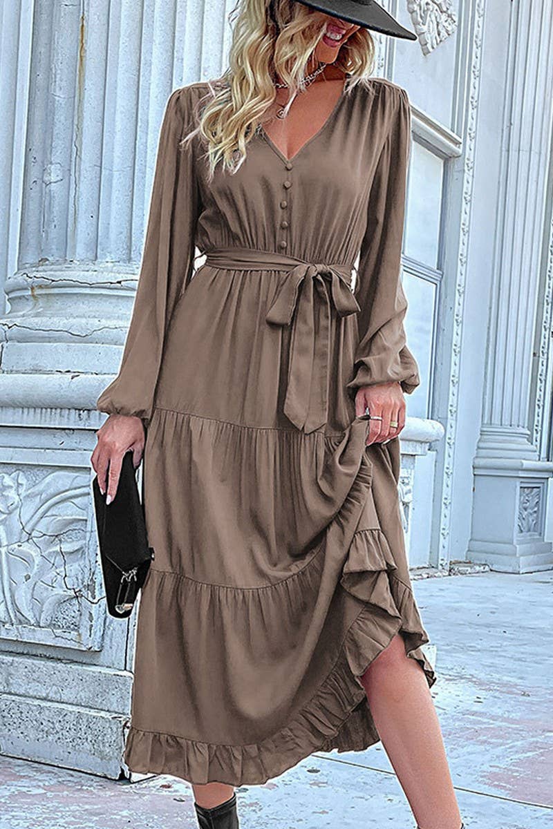 CWDMD01042_CASUAL WORK TIE WAIST LONG SLEEVE DRESS