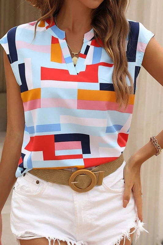 CWTBLS1123_SUMMER PRINTED V-NECK SLEEVELESS TOP