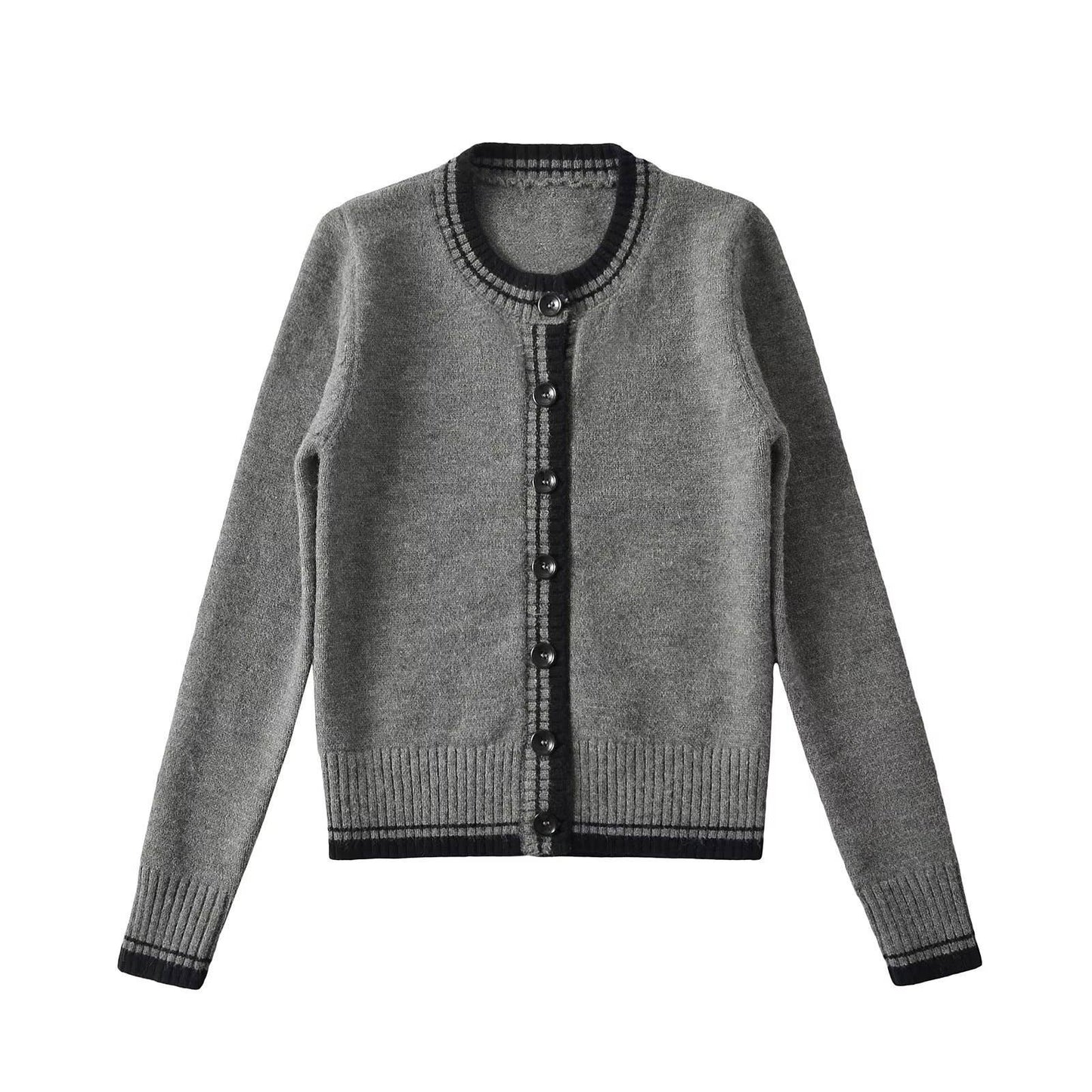 CREW-NECK COLOR MATCHING CONVENTIONAL CARDIGAN