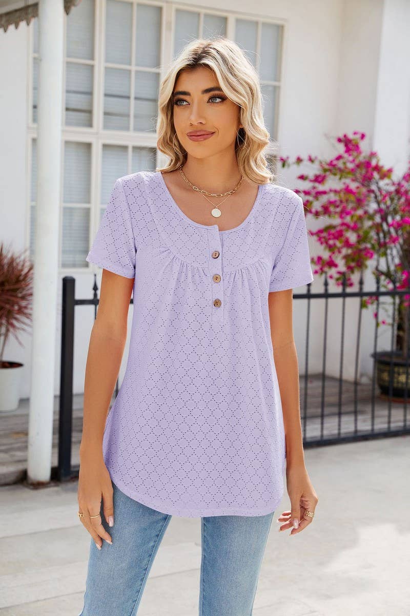 CWTBLS0435_Round Neck Short Sleeve Blouse