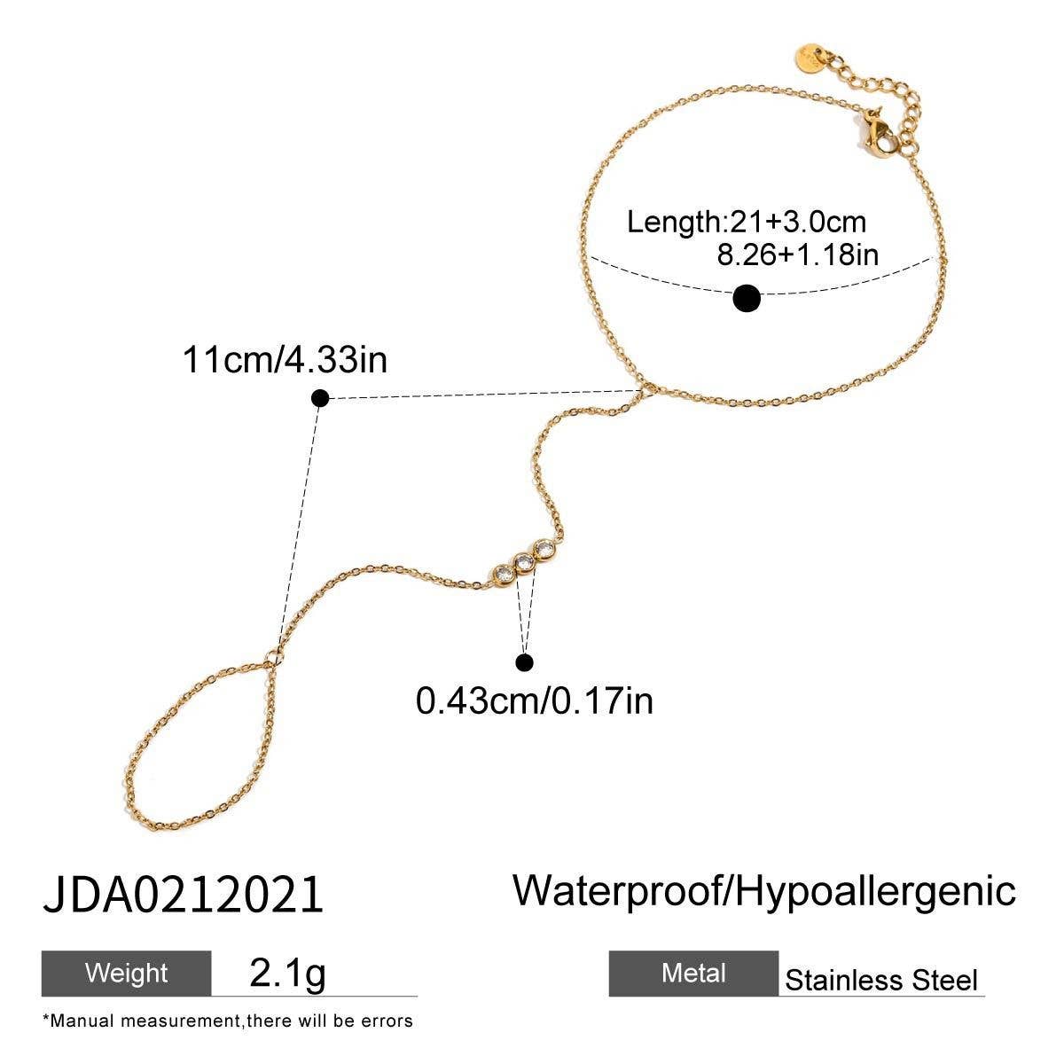 Trendy Triple Zircon Ring & Anklet, 18K Gold Steel
