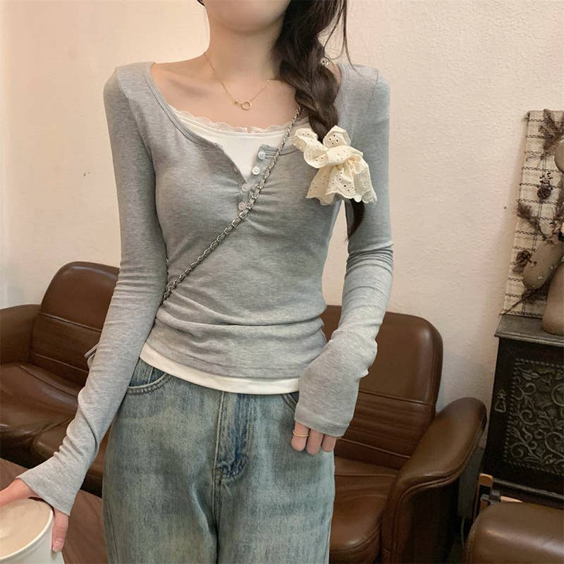 COLOR MATCHING FAKE TWO SINGLE SLIM-FIT TOP