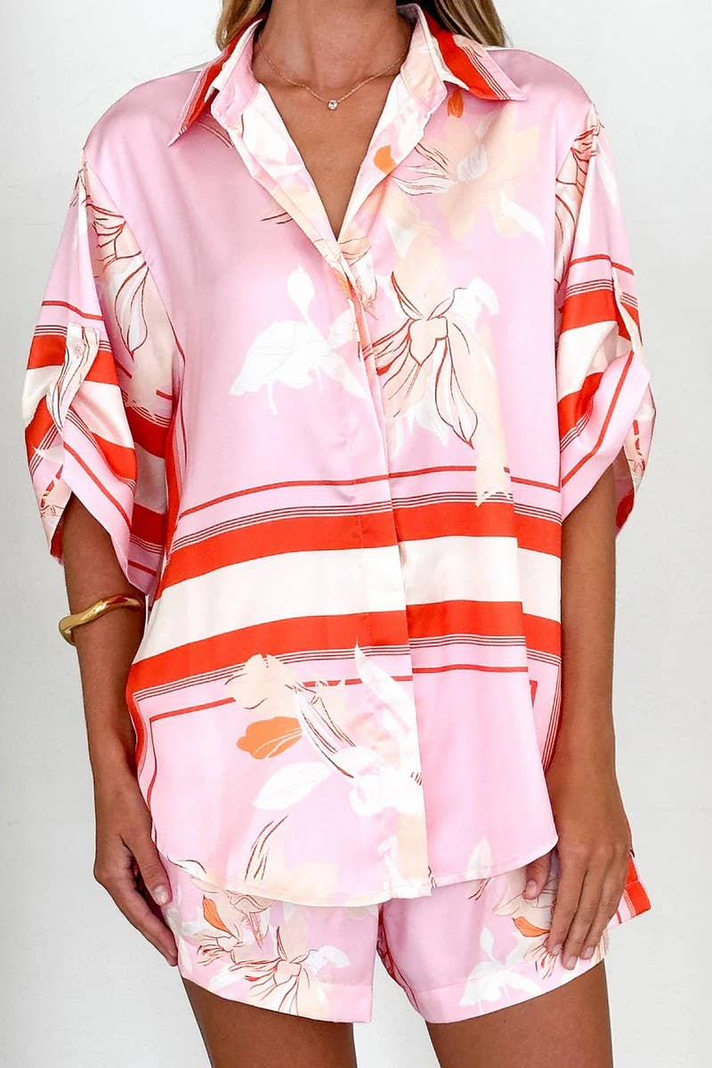 CWSS1206_SUMMER FASHION CASUAL PRINTED SHIRT SHORTS SET