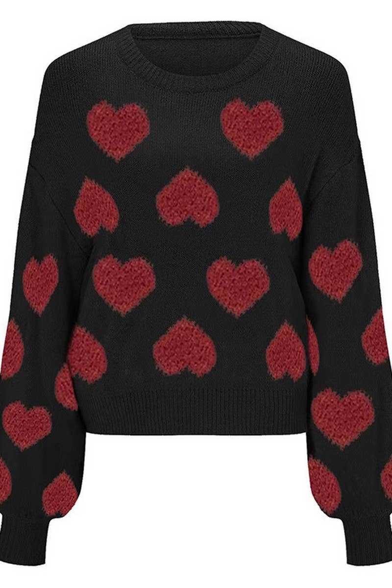 CWOSWL2483_PUFF SLEEVE HEART JACQUARD SWEATER PULLOVER