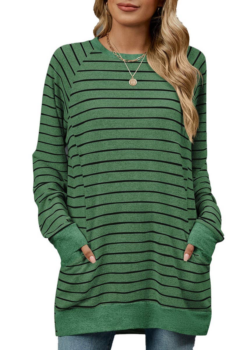 CWTBLL2360_STRIPED CONTRAST POCKET MID-LENGTH SWEATSHIRT