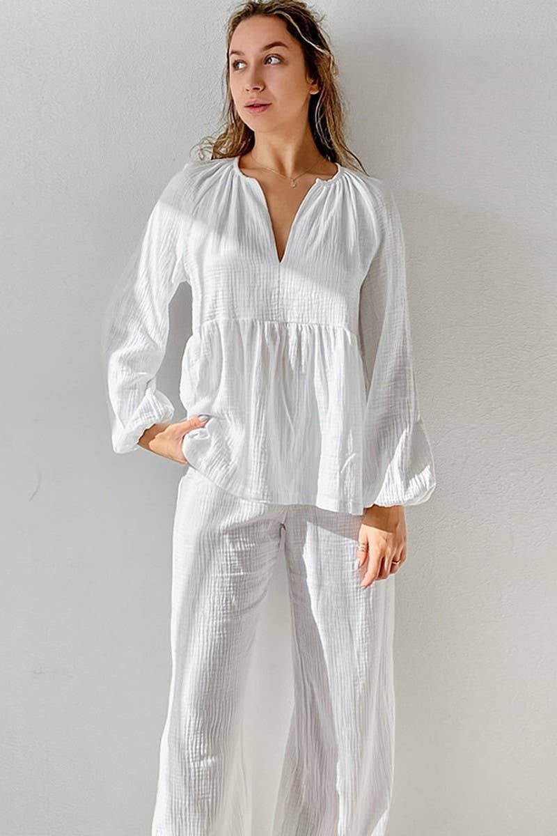 CWSPJ0261_PURE COTTON LONG-SLEEVED PAJAMAS TWO-PIECE SET