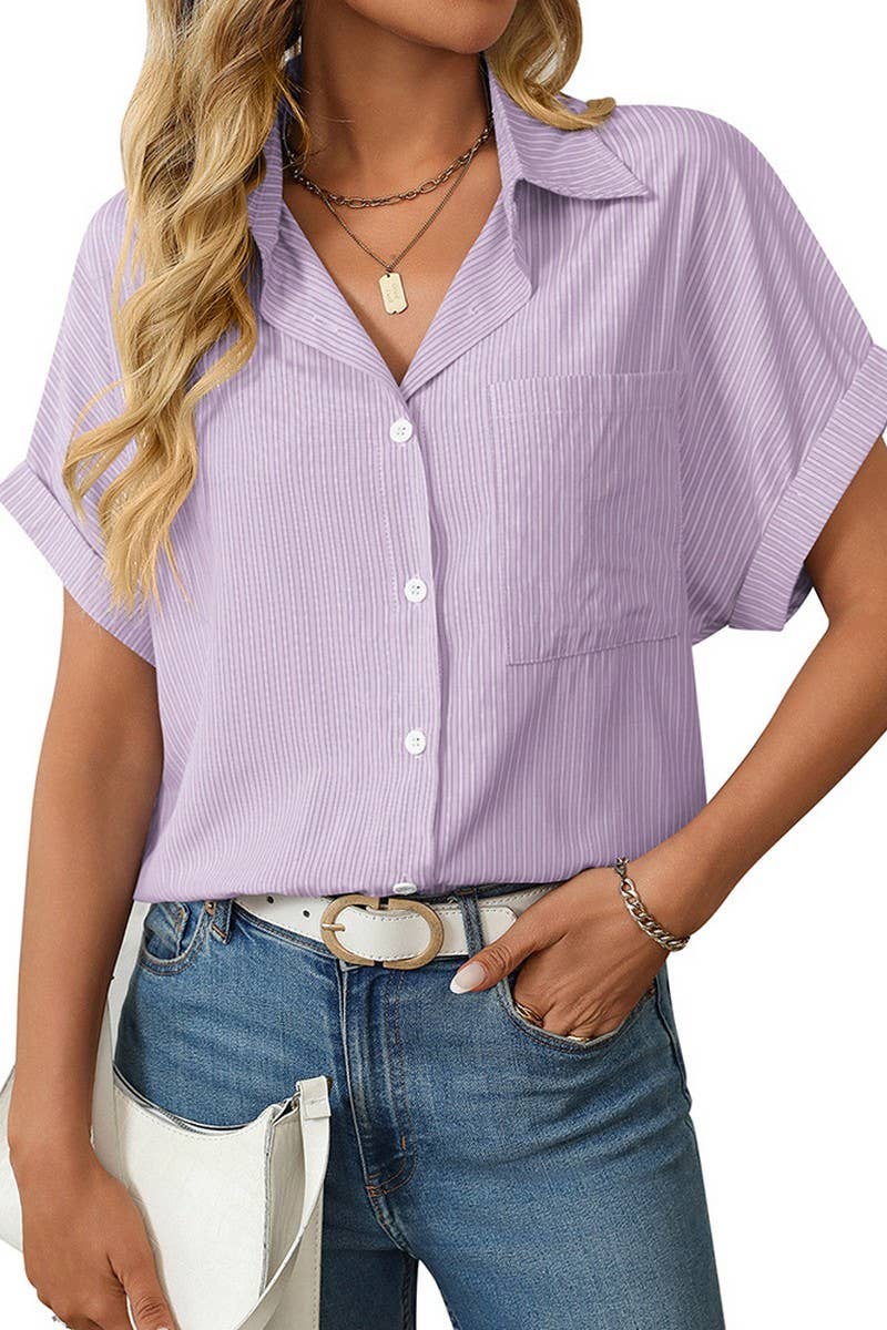 CWTSTS0568_LOOSE POCKET CASUAL STRIPED SHORT SLEEVE SHIRT