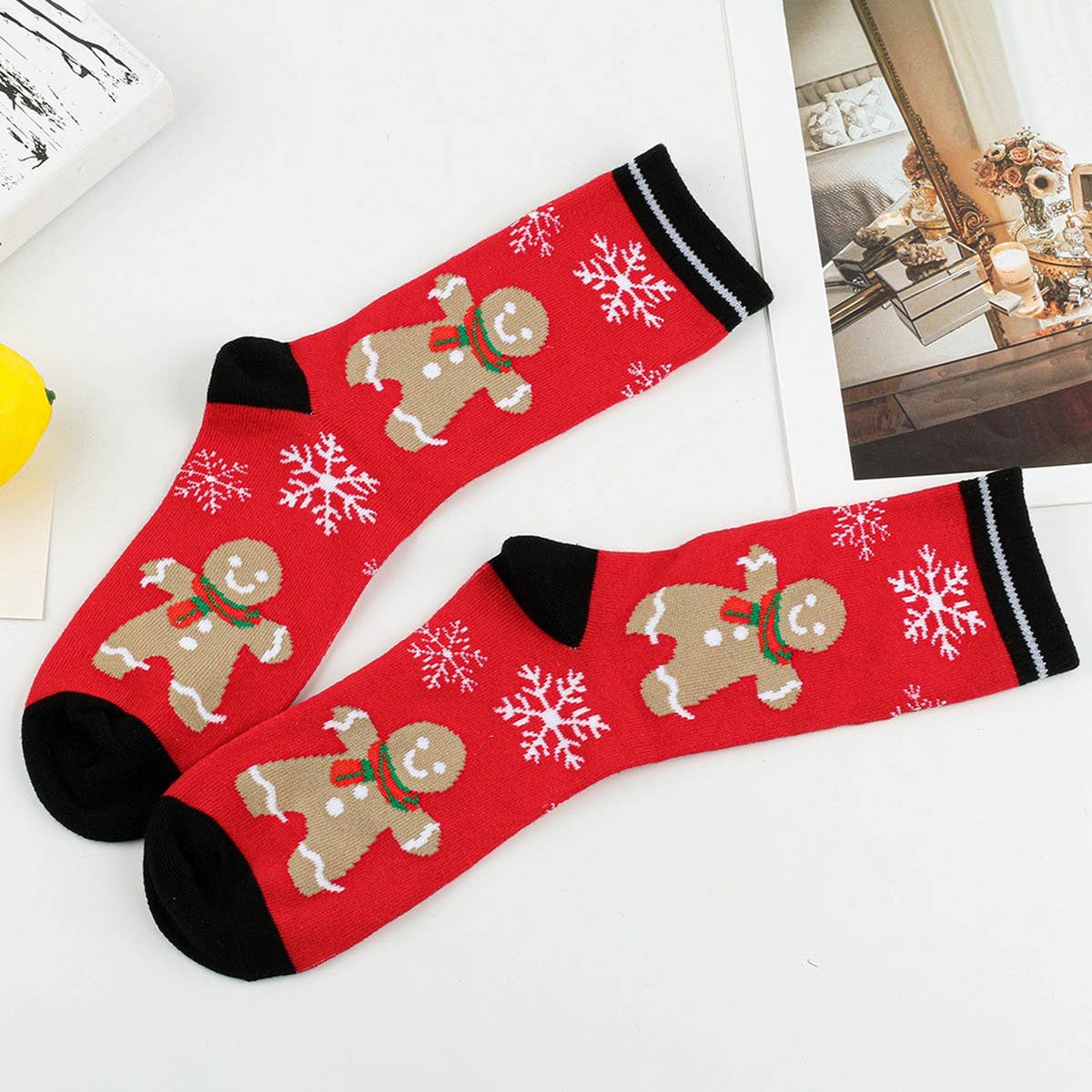 CWMS0812_Christmas Personality Elk Snowflake Santa Red Socks