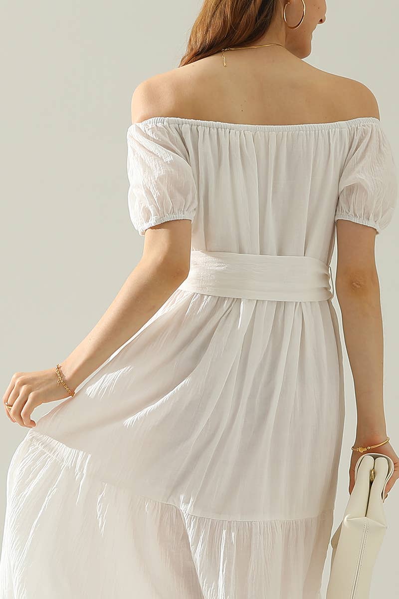CWDMD545_SHORT SLEEVE TIERED OFF SHOULDER MAXI DRESS