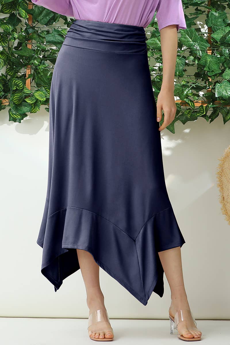 CWBLS088_LONG FLOWY HANDKERCHIEF HEMLINE WAIST SKIRT