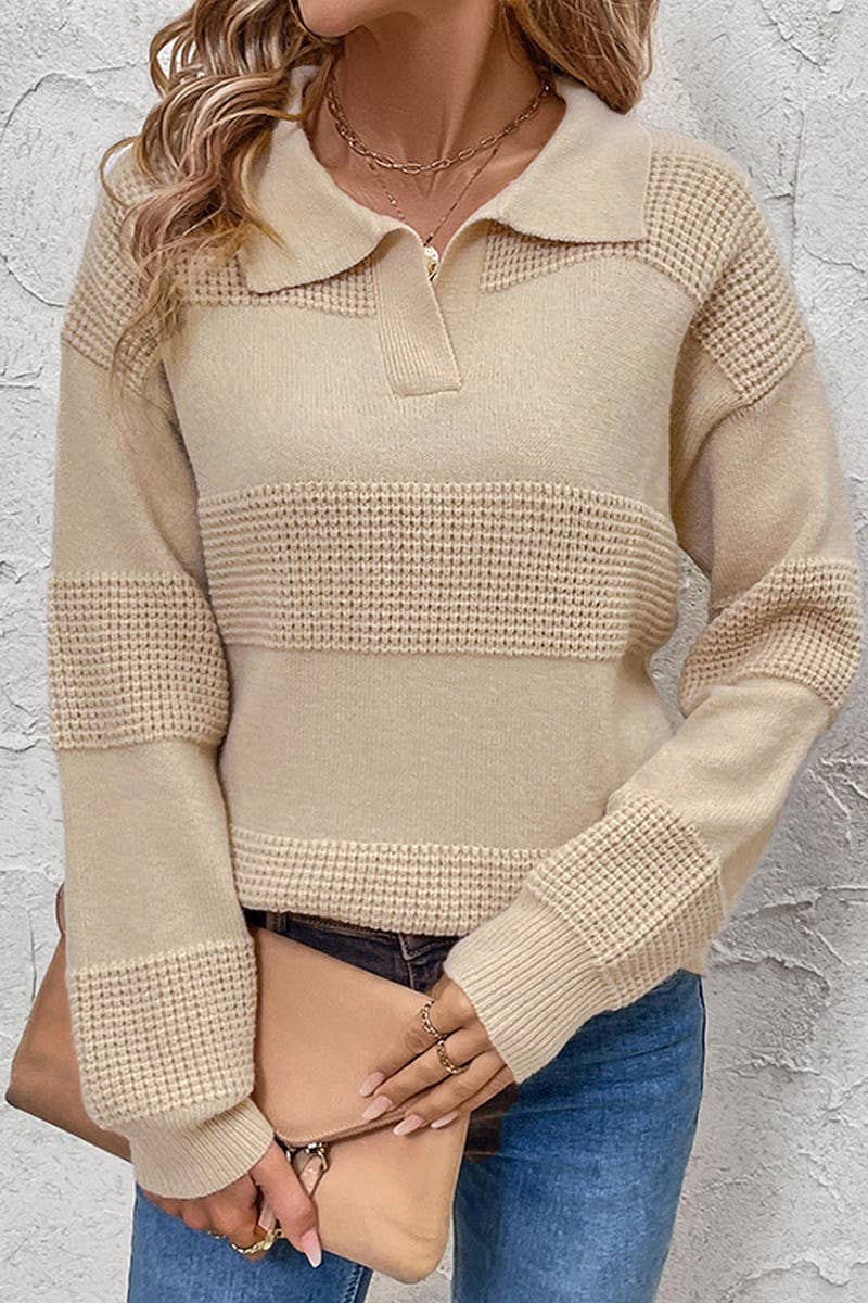 CWOSWL6826_AUTUMN KNITTED LONG SLEEVE COLLAR SWEATER