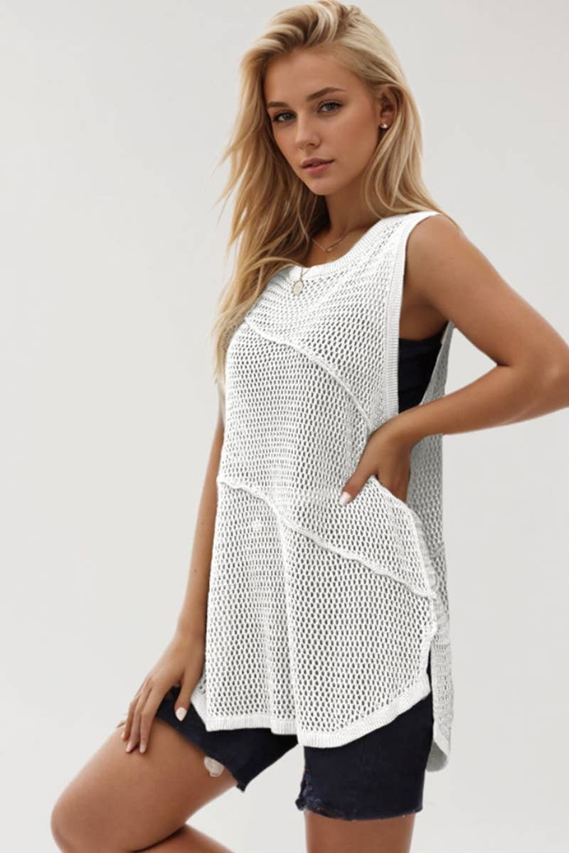 CWTBLSL0297_CUT-OUT SLEEVELESS KNIT CREW NECK TOP