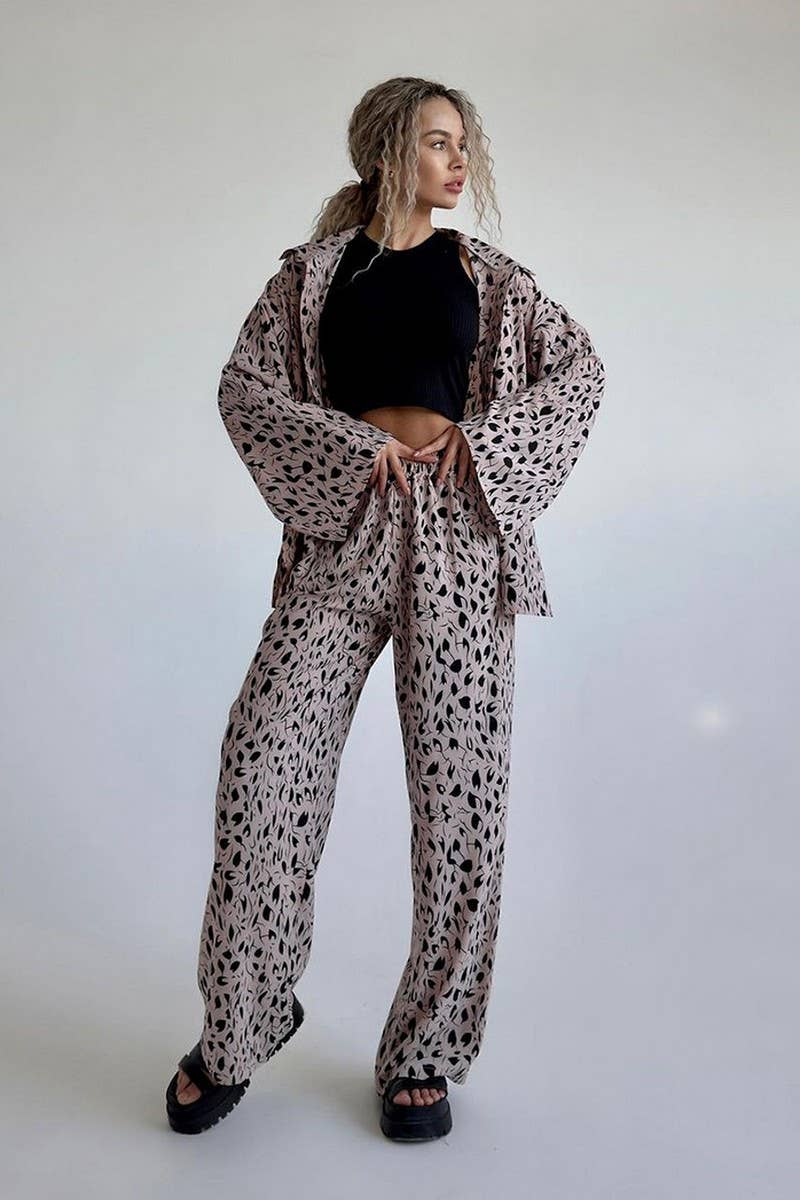 CWSPJ0386_LEOPARD PRINT CARDIGAN LONG SLEEVE PANTS PAJAMAS