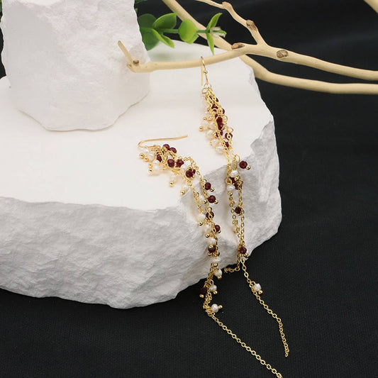 WOMEN'S NATURAL PEARL TASSEL LONG EARRINGS