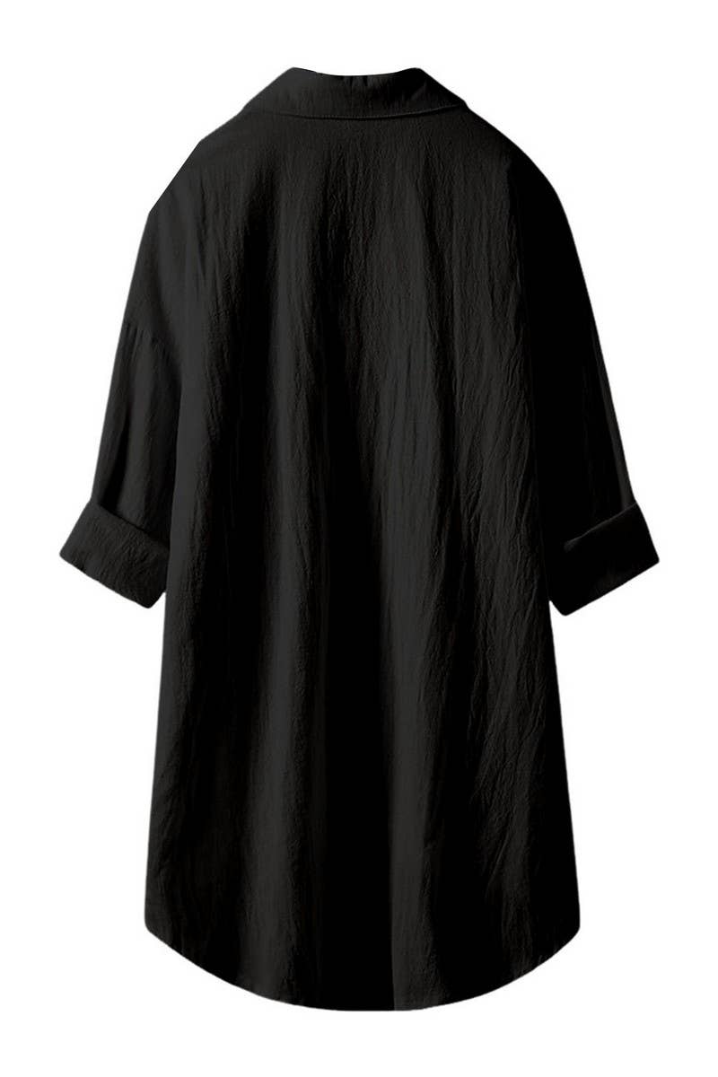 CWTSTL2876_SOLID COLOR HIGH AND LOW COTTON AND LINEN SHIRT