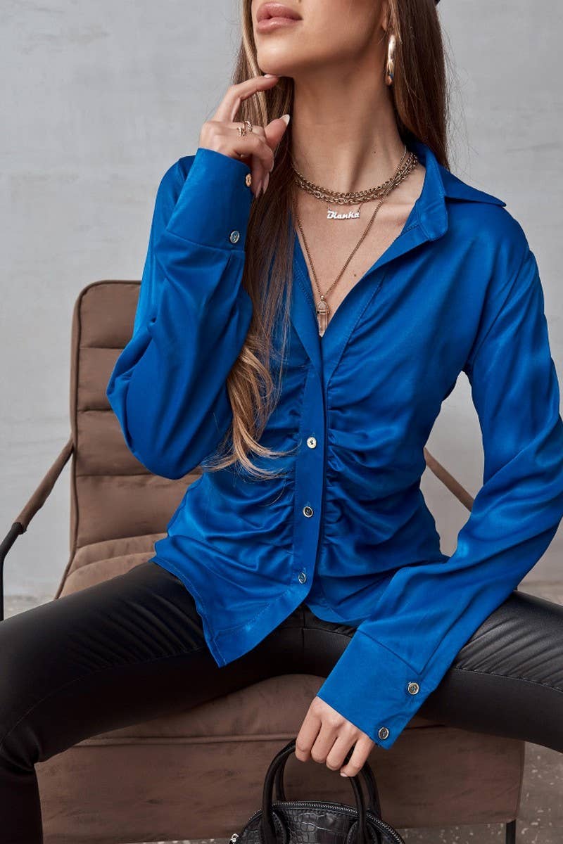 CWTBLL3697_SPRING AND AUTUMN PURE COLOR ELEGANT SHIRT