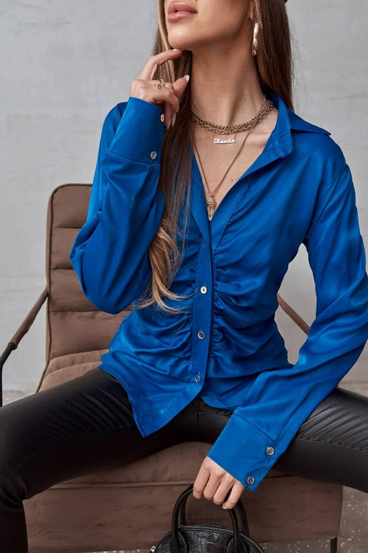 CWTBLL3697_SPRING AND AUTUMN PURE COLOR ELEGANT SHIRT