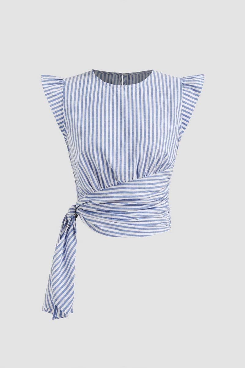 CWTBLSL0995_STRIPED SLEEVELESS SLIM FIT WAIST-LENGTH TOP