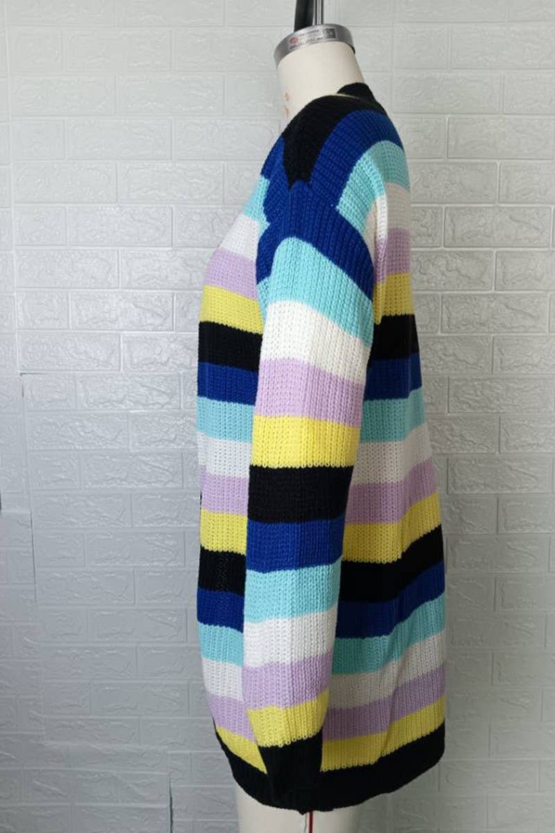 CWOCAL0767_LOOSE STRIPED LONG HALLOWEEN CARDIGAN SWEATER