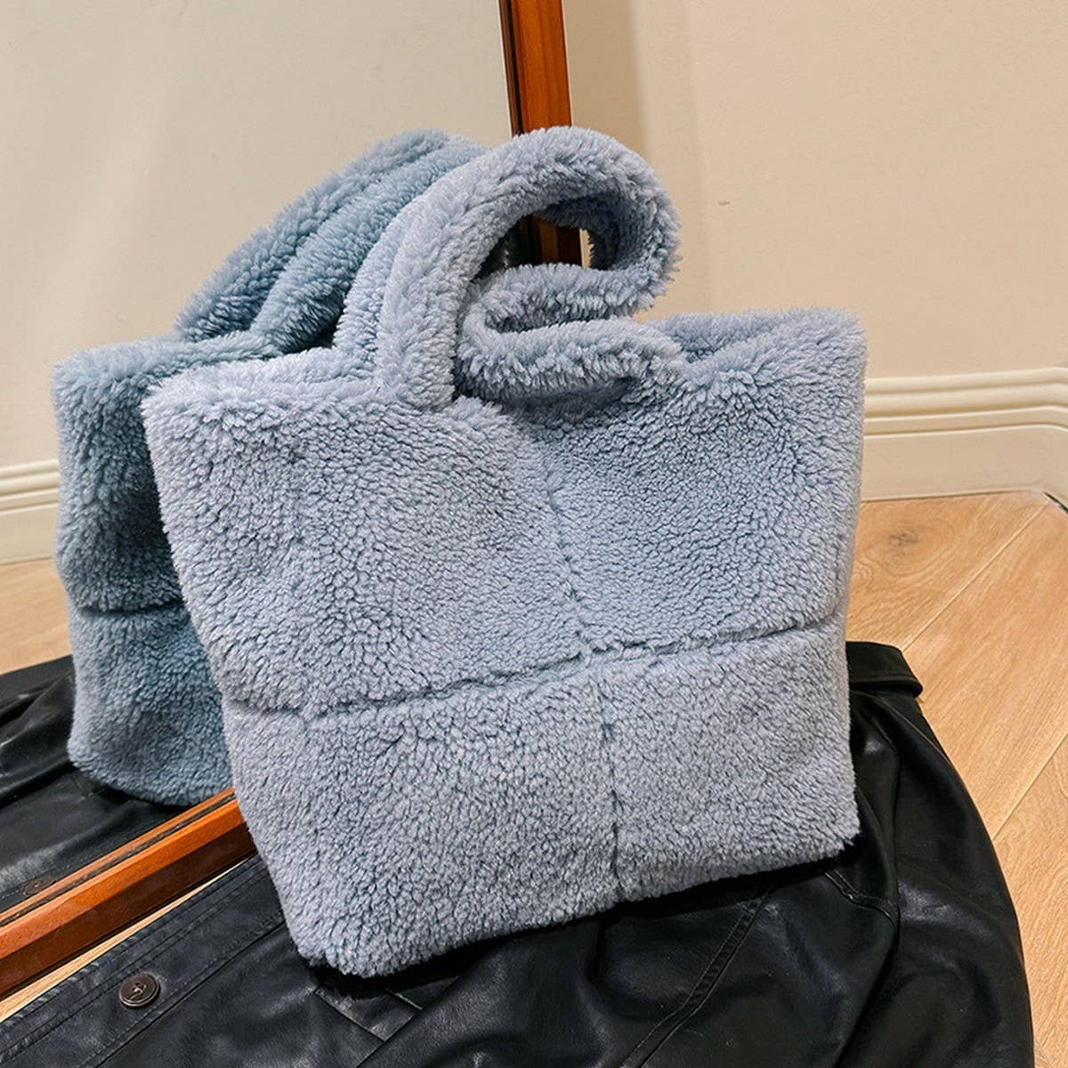 Fluffy Lamb Fur Tote Bag Large Shoulder Purse_CUAB00532