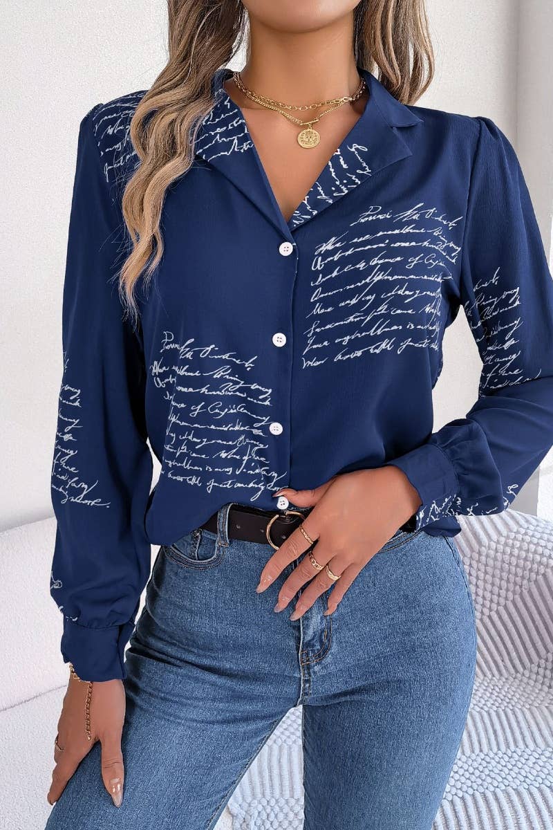 CWTSTL1205_CASUAL LETTER SUIT COLLAR LONG-SLEEVED SHIRT