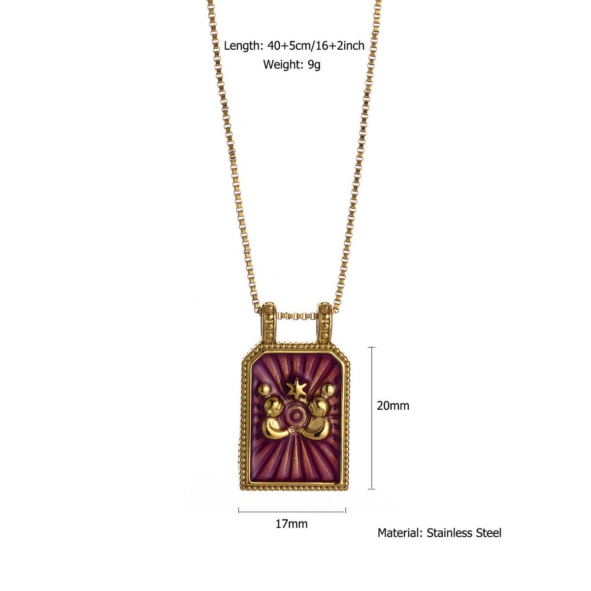 Vintage Square Zodiac Necklace with Enamel