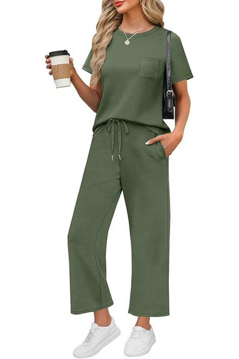 CWSS01301_SUMMER SHORT-SLEEVED WIDE-LEG PANTS CASUAL SUIT