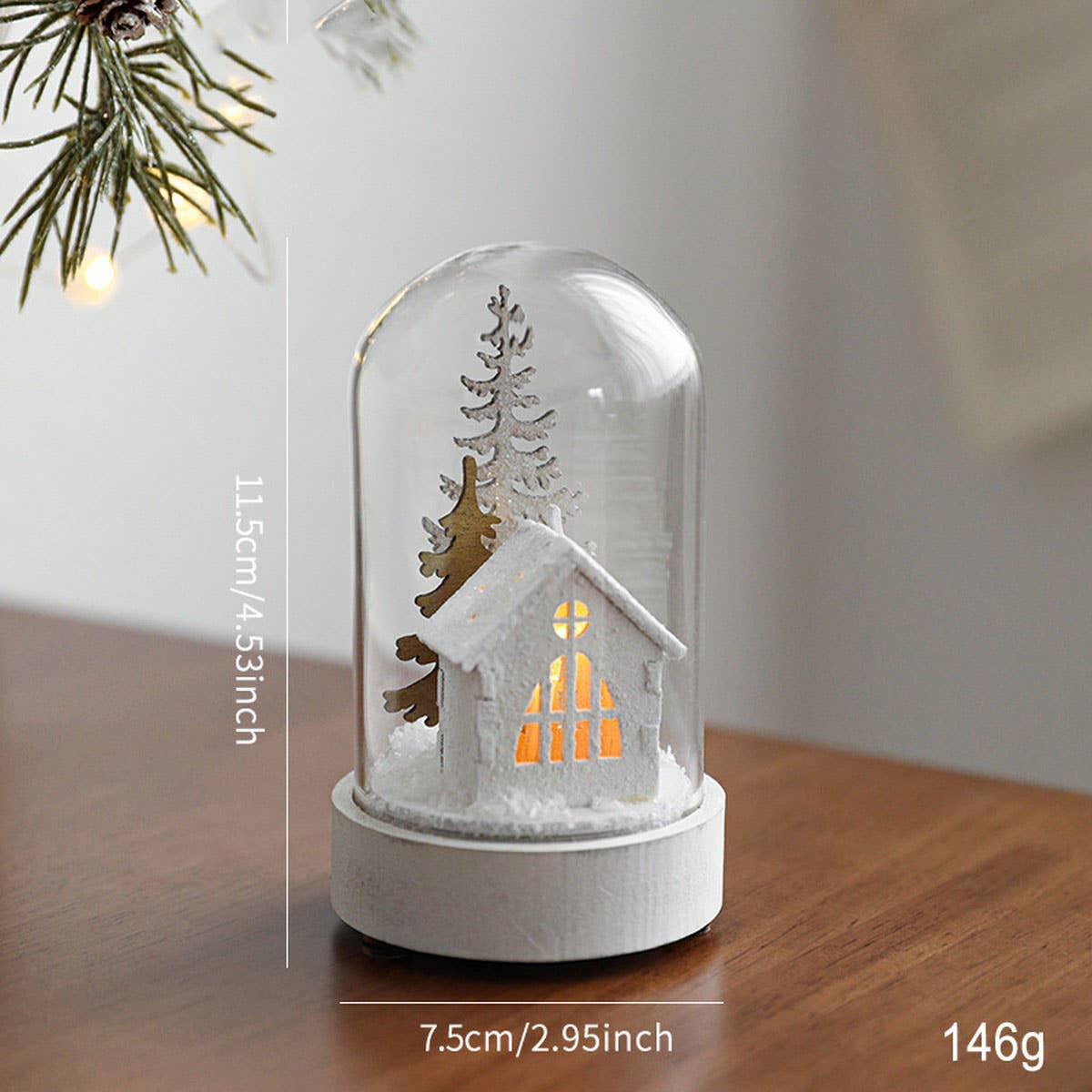 Wood Glass Xmas Night Light Santa Reindeer Scene_CWMM9691