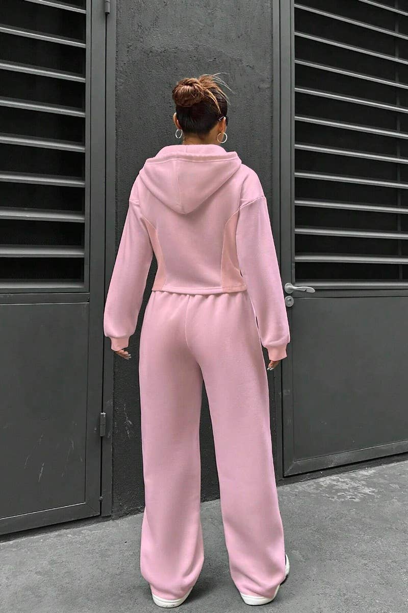 CWSTB0992_HOODED CARDIGAN CASUAL SPORTS TWO-PIECE SET