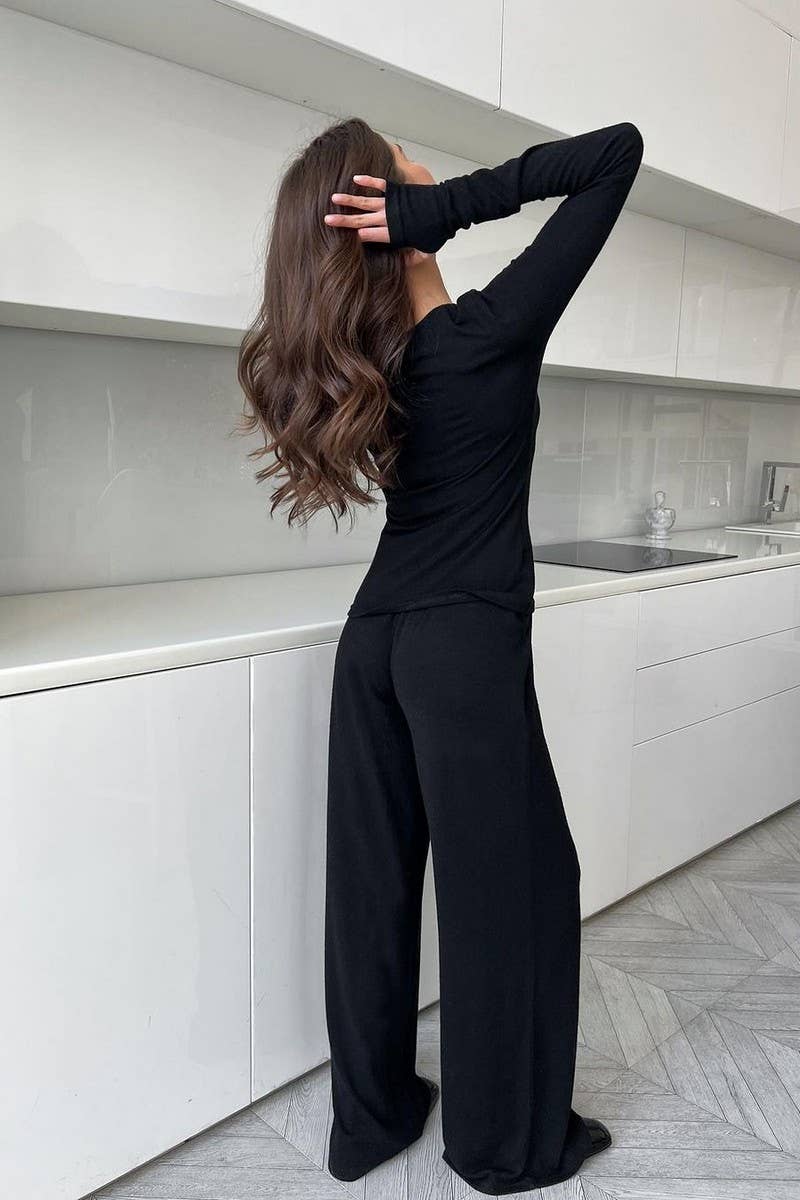 CWSPJ0183_MILK SILK BLACK PAJAMAS AND HOME WEAR SUIT