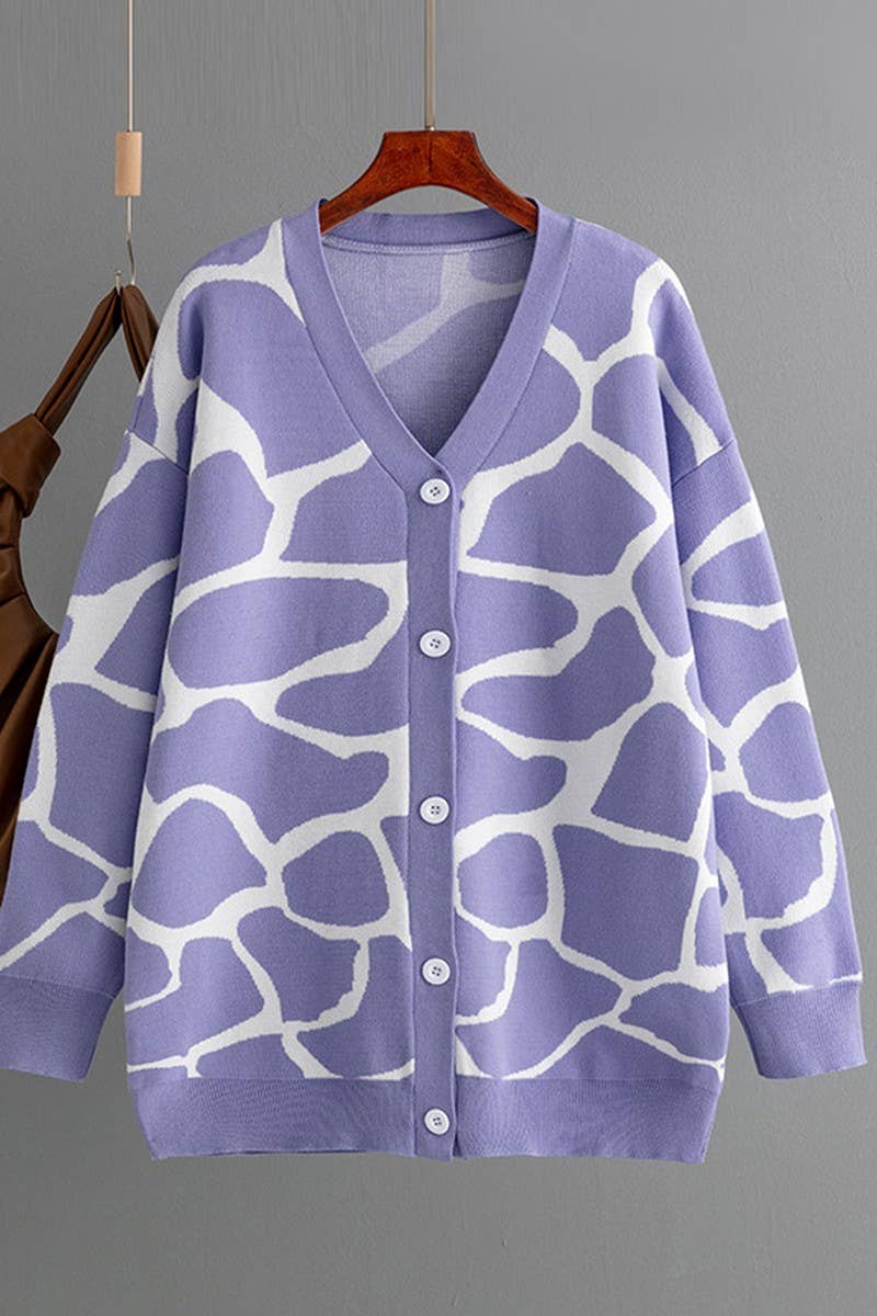 CWOCAL00664_JACQUARD KNIT V NECK LONGLINE CARDIGAN