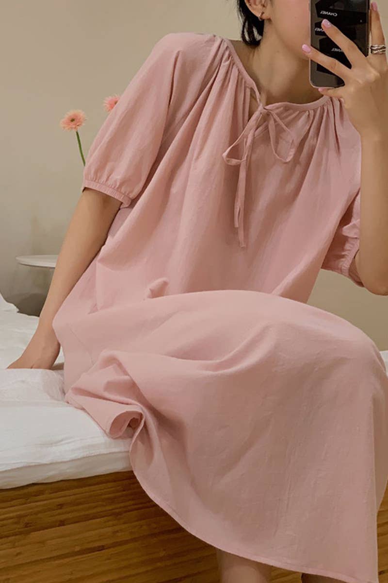 COTTON LACE DESIGN PUFFY SLEEVE DRESS