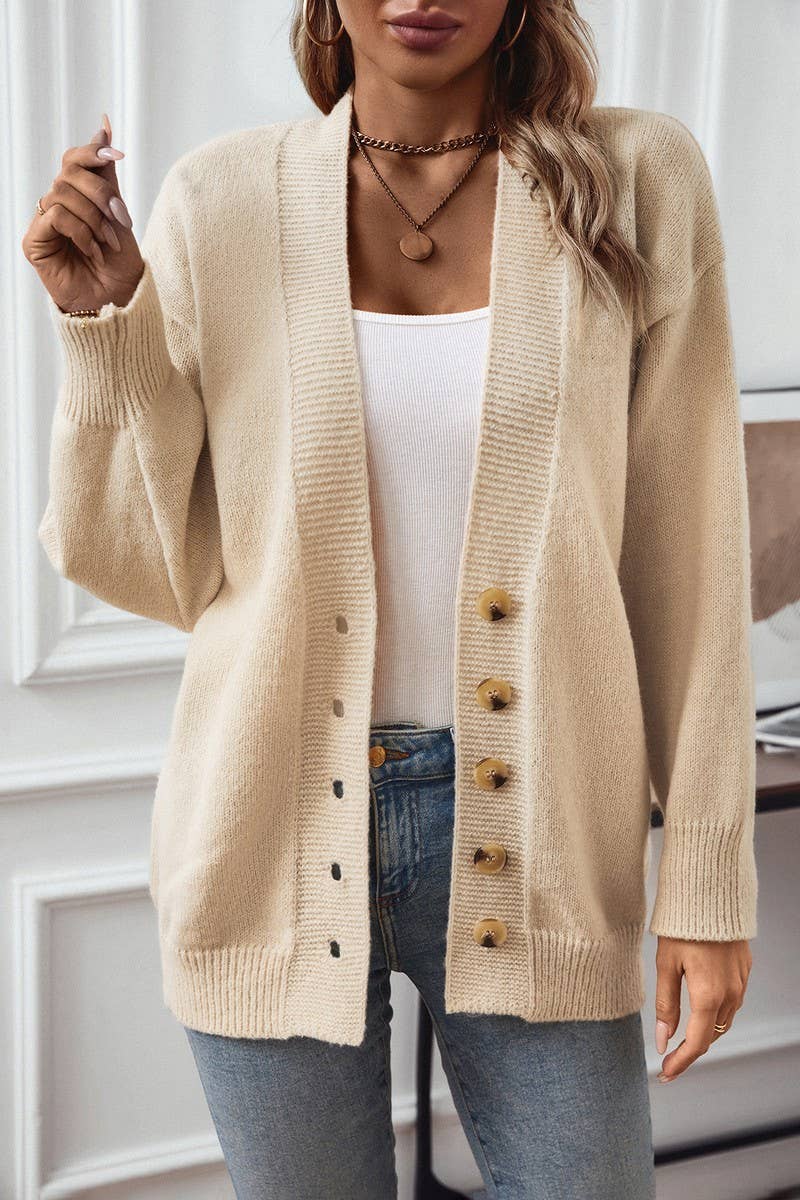 CWOCAL0863_SOLID COLOR SINGLE-BREASTED KNITTED SWEATER COAT