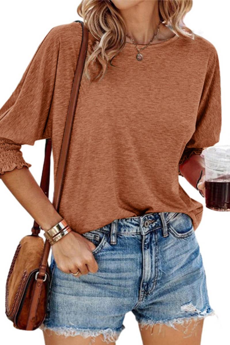 CWTBLL1397_SUMMER LOOSE CREW-NECK MID-LONG-SLEEVED TOP