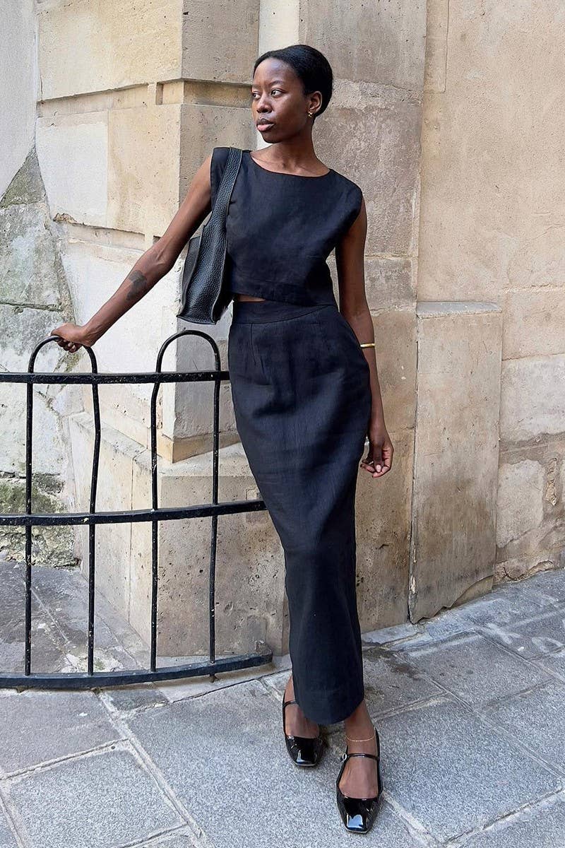 CWSS1140_LINEN COTTON SPRING SUMMER SKIRT SET