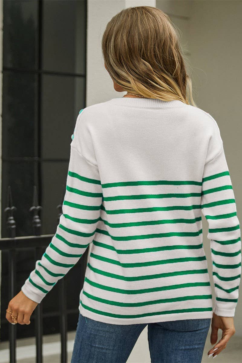 CWOSWL1666_Crew Neck Long Sleeve Striped Pullover Sweater