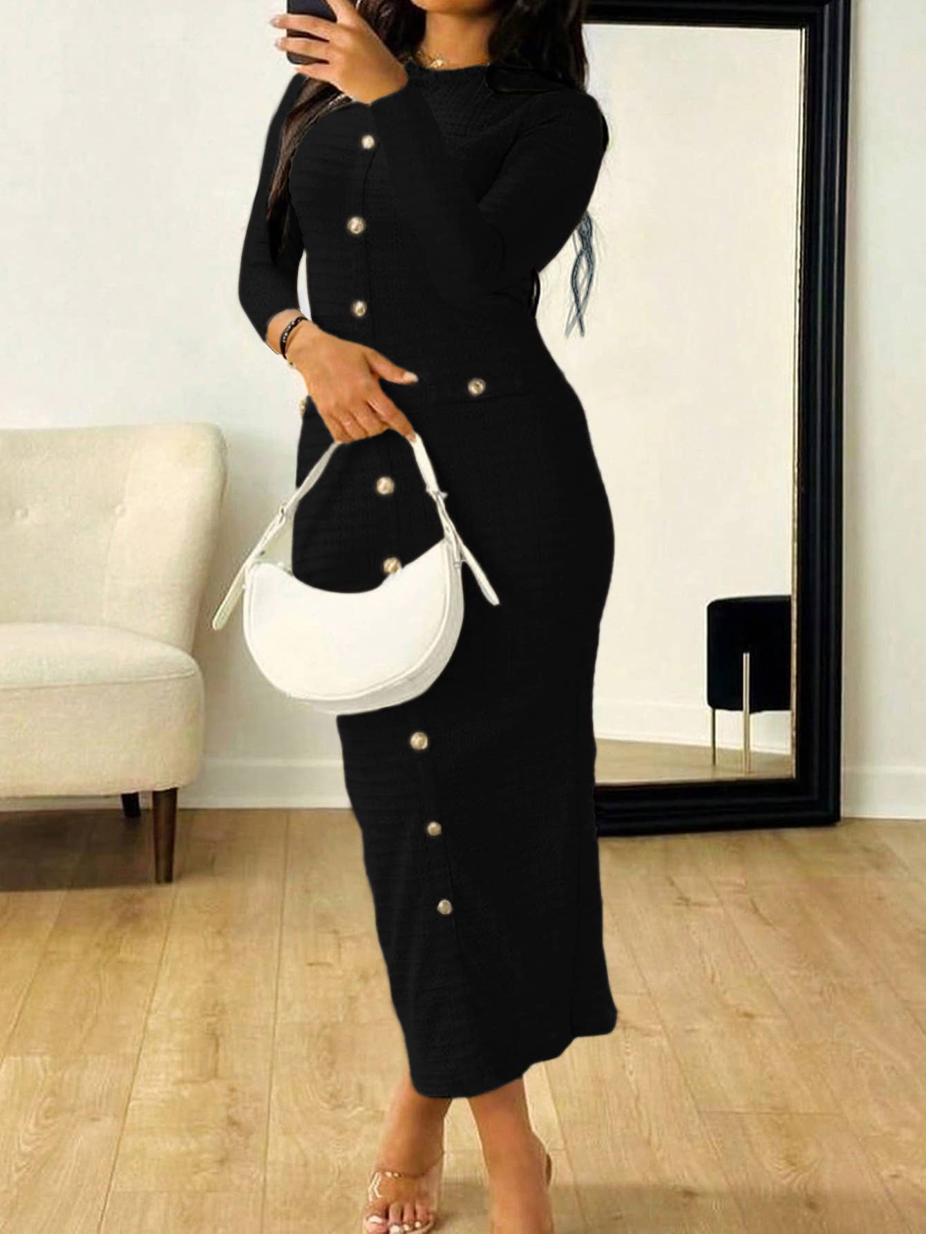 Elegant temperament long package hip knit dress