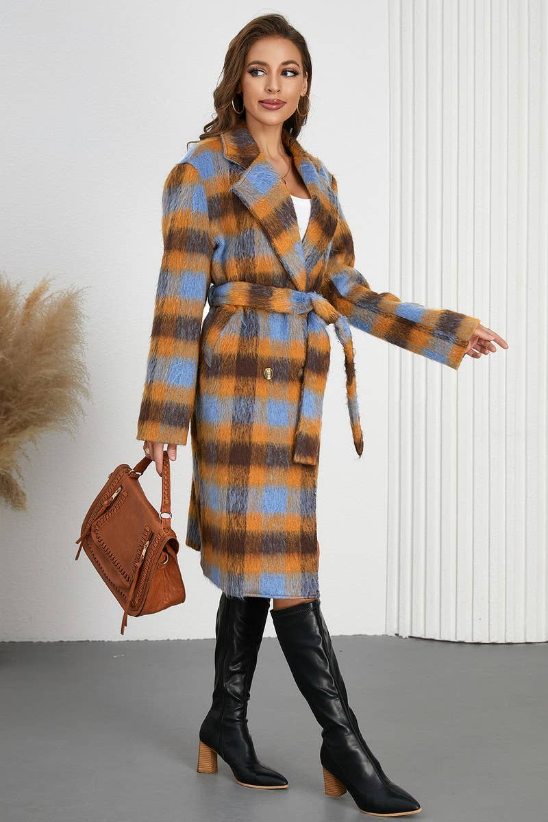 CWOCO0945_TIE-TIE LAPEL PLAID CONTRAST COLOR TWEED COAT