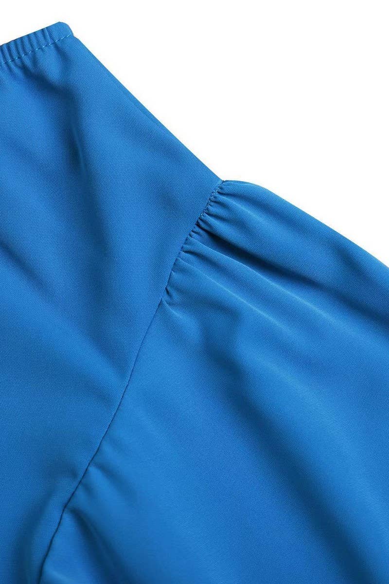 CWDSD7942_ASYMMETRICAL ONE SLEEVE RUFFLED HIGH WAIST DRESS