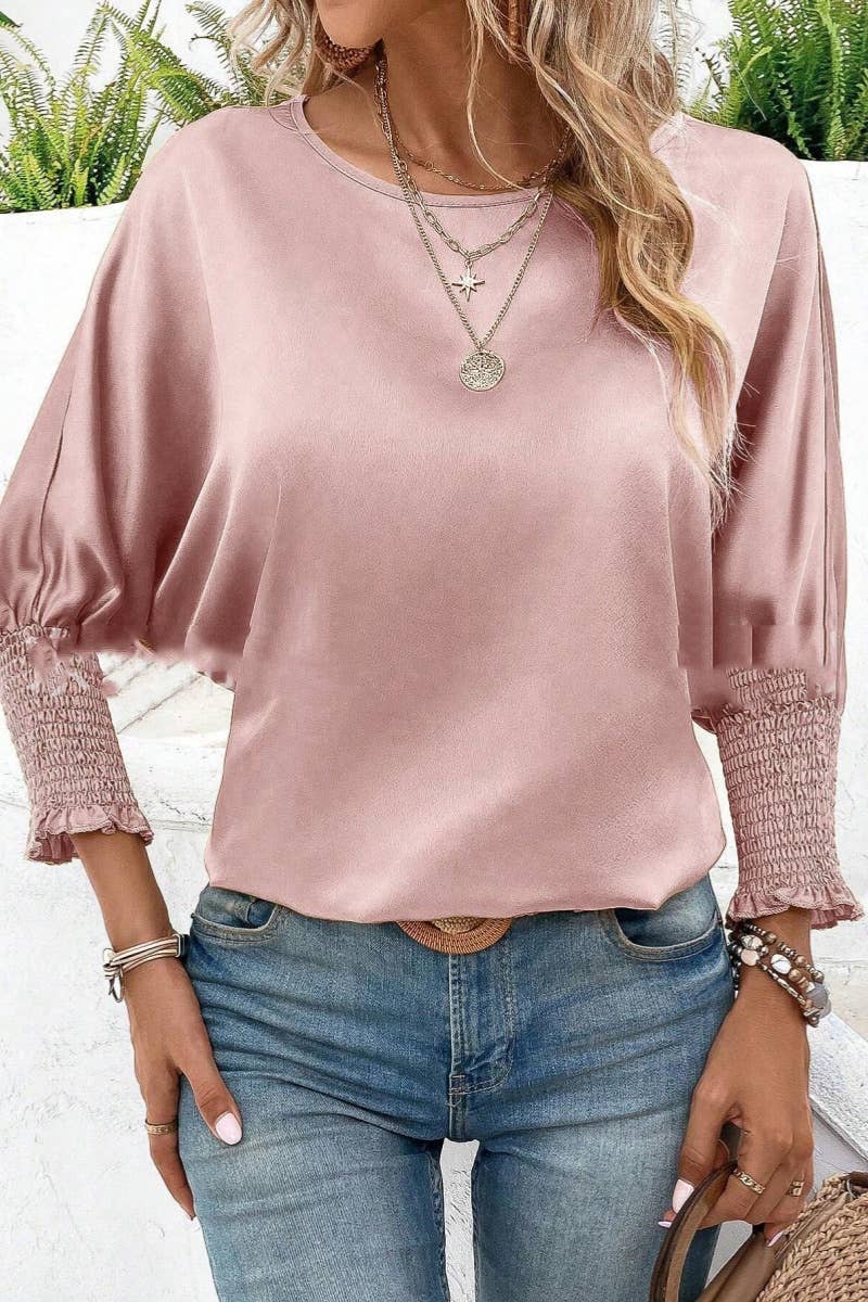 CWTBLL1440_ROUND NECK LONG SLEEVE BAT-SLEEVE SHIRT TOP