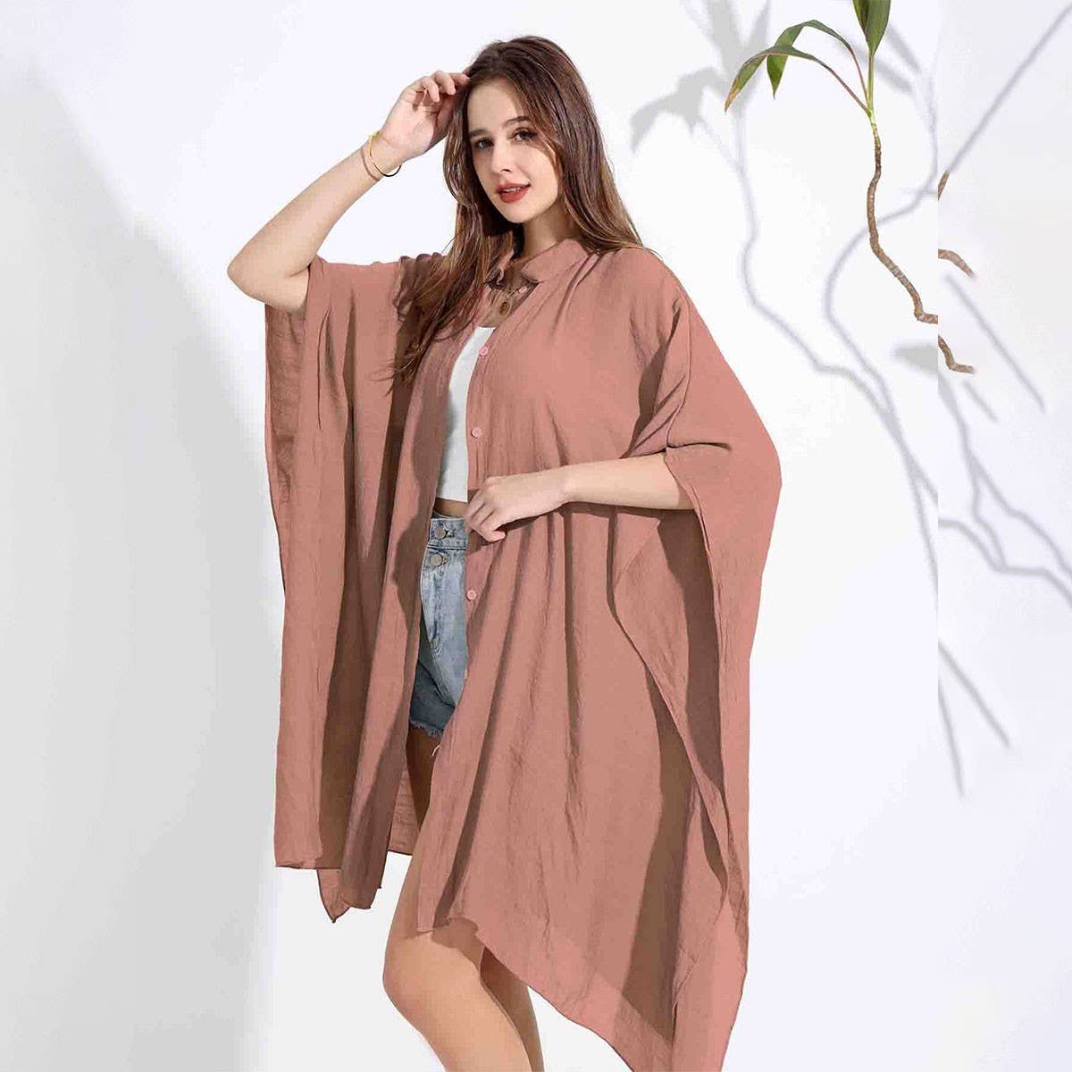 Bamboo Cotton Beach Shawl Sun Protection Cardigan_CWMM6303
